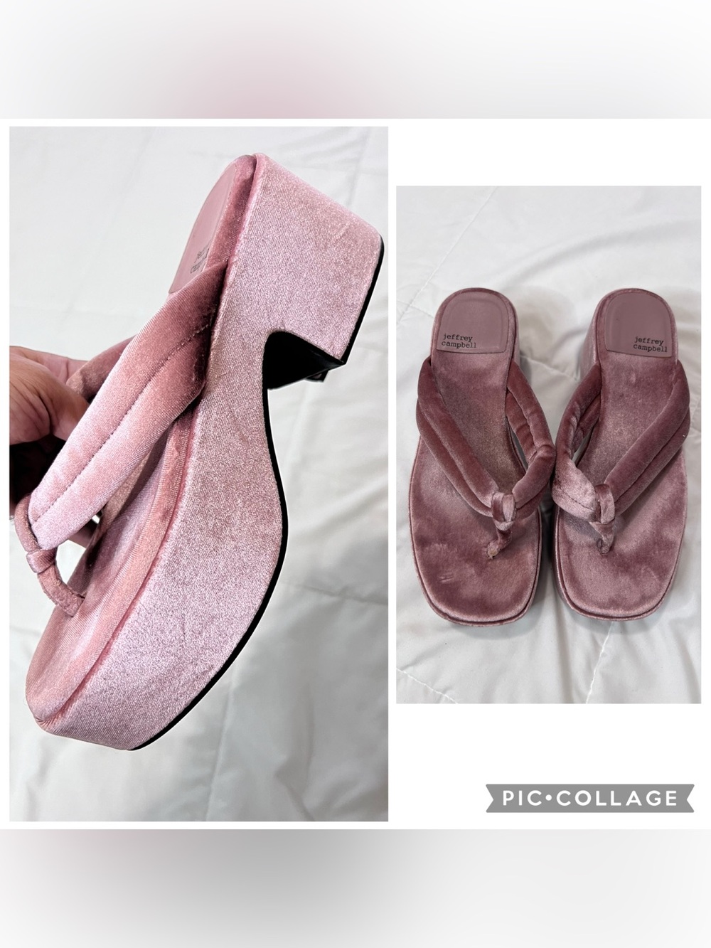 Jeffrey Campbell Pink Velvet Platform Thong Sandals size 7